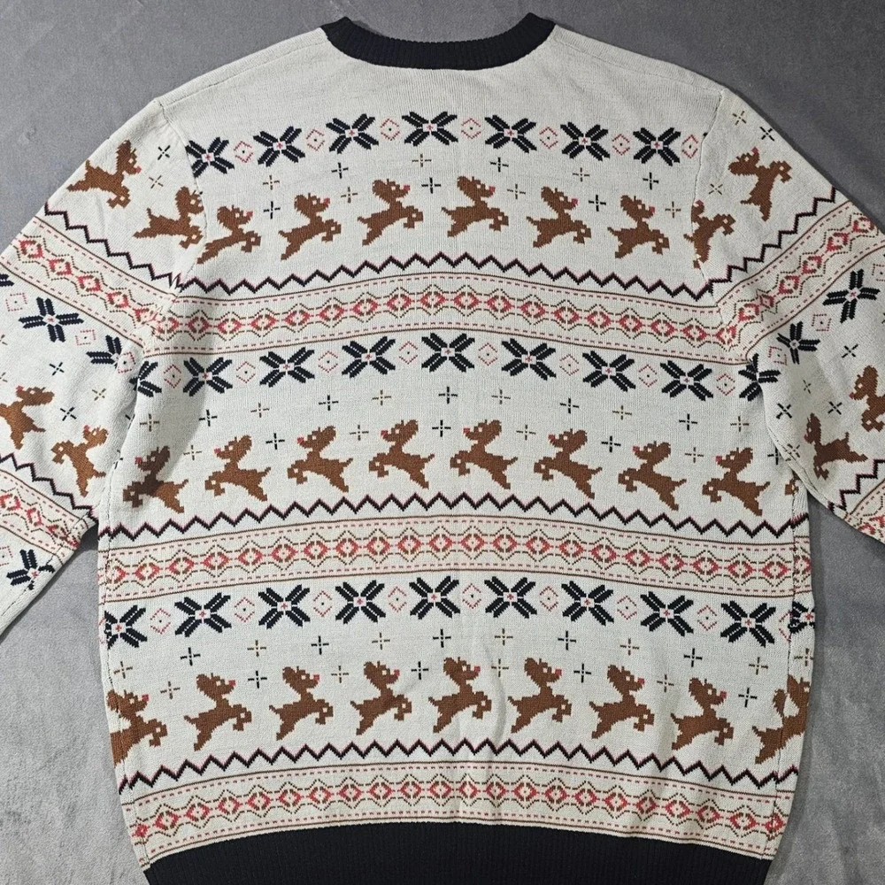 Rudolph the Red-Nosed Reindeer Mens XL‎ Sweater Fair Isle White